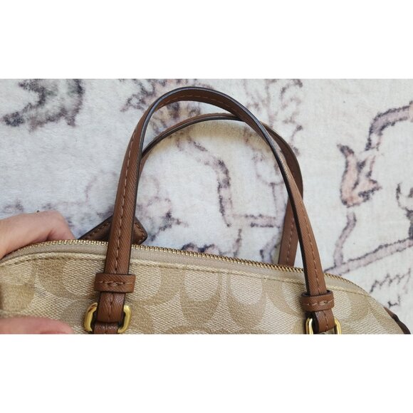 Coach Peyton Signature Print Bennett Mini Satchel Crossbody Bag Khaki/Brown - Picture 5 of 8